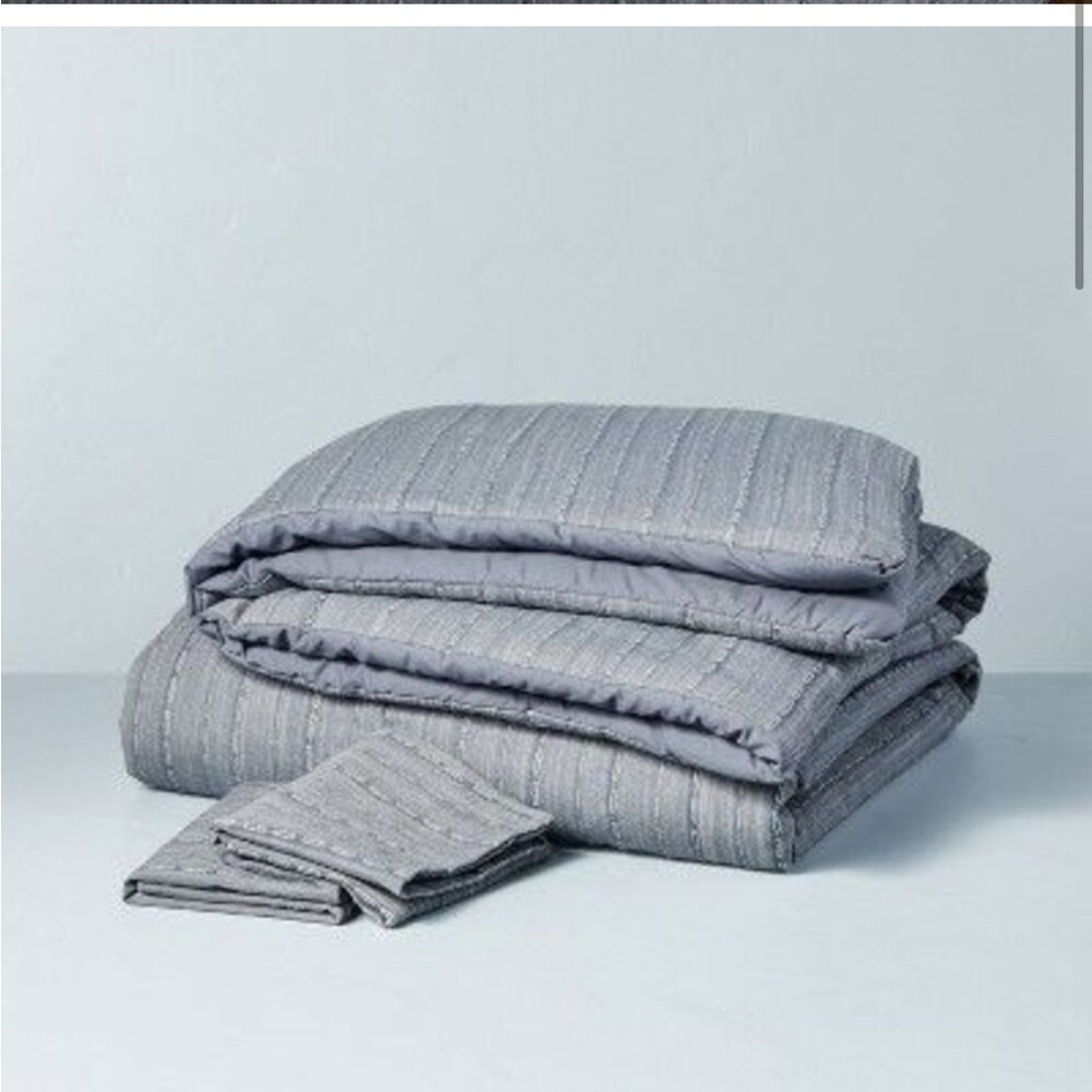 3pc Full/Queen Washed Loop Stripe Duvet Cover Bedding Set Blue - Hearth & Hand